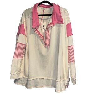 BlueVelvet XL Pink and Cream Long Sleeve Sweatshirt Top